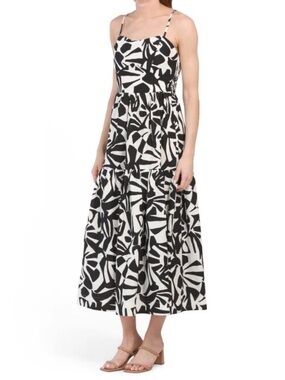 Christian Lacroix Abstract Print Linen Blend Tiered Maxi Dress Size XS